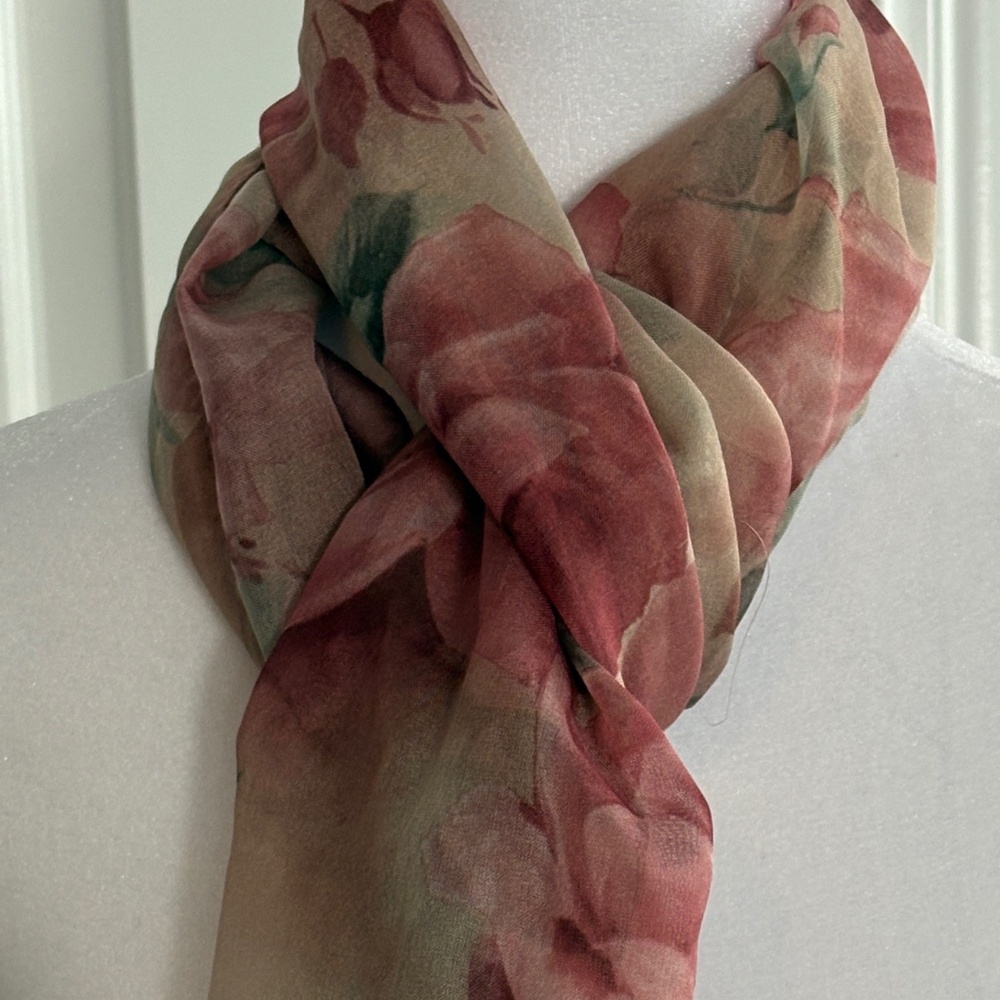 Floral Pink Sheer Scarf - 15 x 61